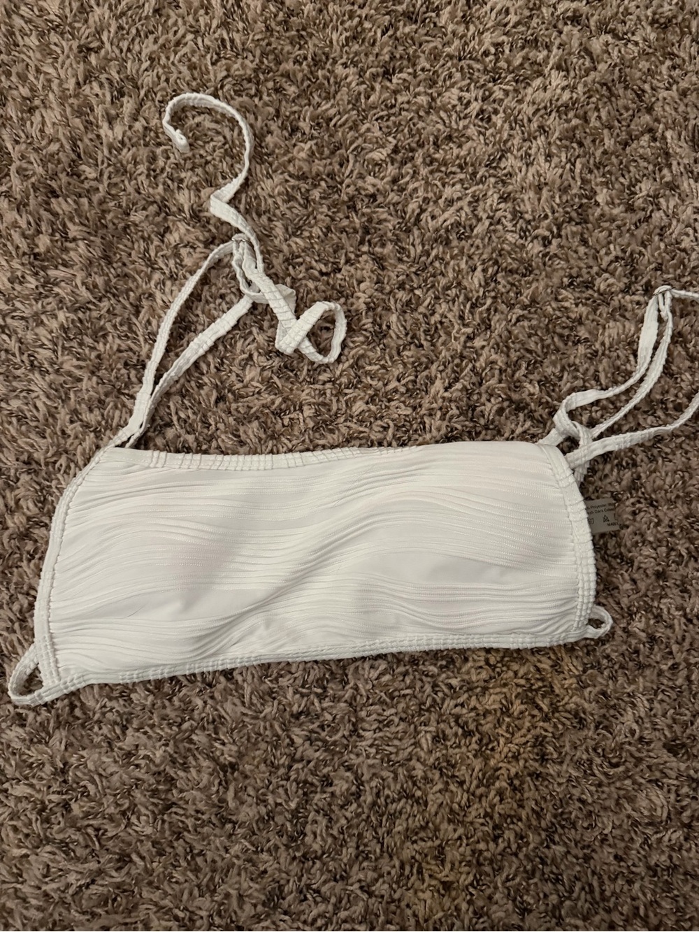 White Textured Bandeau Bralette with Adjustable Ties